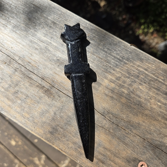 Obsidian hand carved star ceremonial dagger 6" - Picture 8 of 8